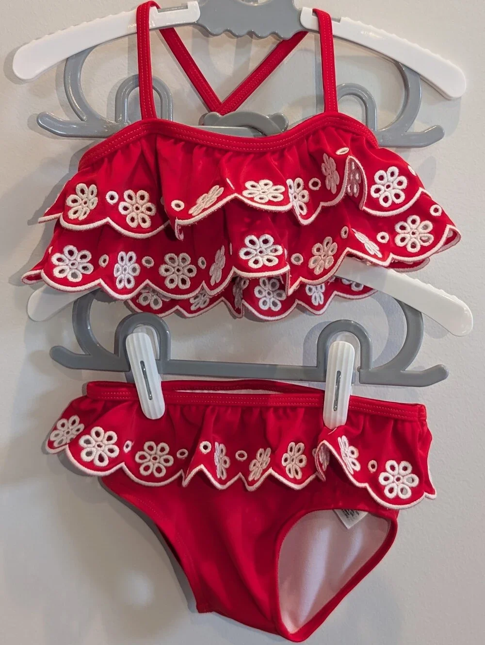 Janie and Jack | Red & White Eyelet Ruffle Bikini| 12-18 Months